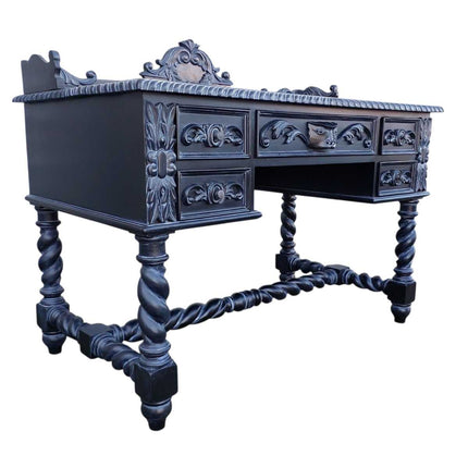 BERNARD MAHOGANY WOOD CARVED DESK ☆ Black