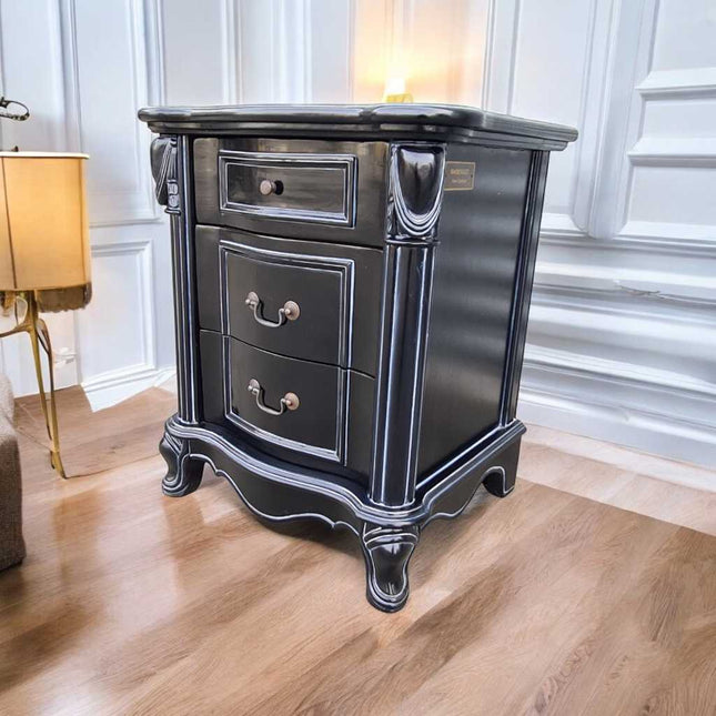 DIEU MAHOGANY WOOD NIGHTSTAND ☆ BLACK ANTIQUE