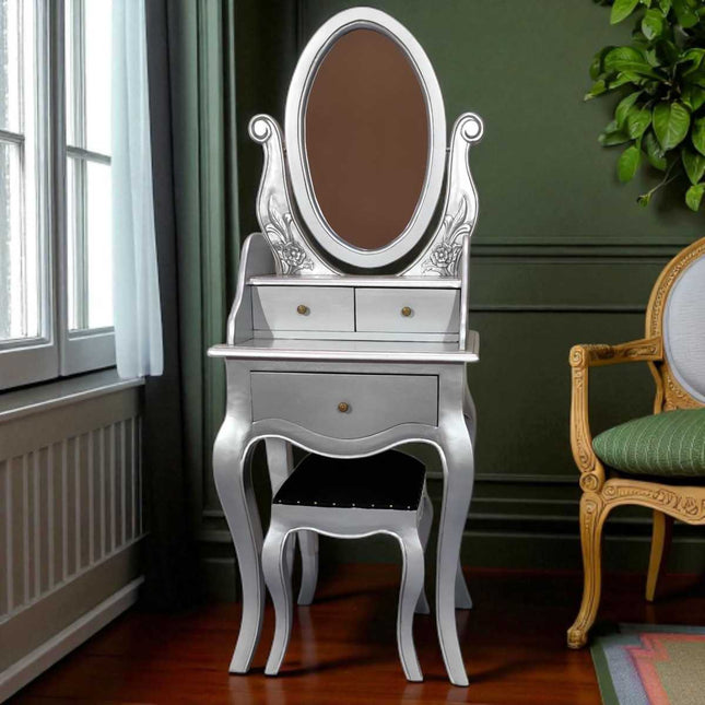 NORDHERM FRENCH DRESSING TABLE & STOOL ☆ SILVER
