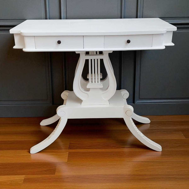 Lyre Mahogany wood Console Table ☆ White Antique