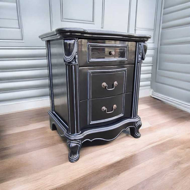 DIEU MAHOGANY WOOD NIGHTSTAND ☆ BLACK ANTIQUE