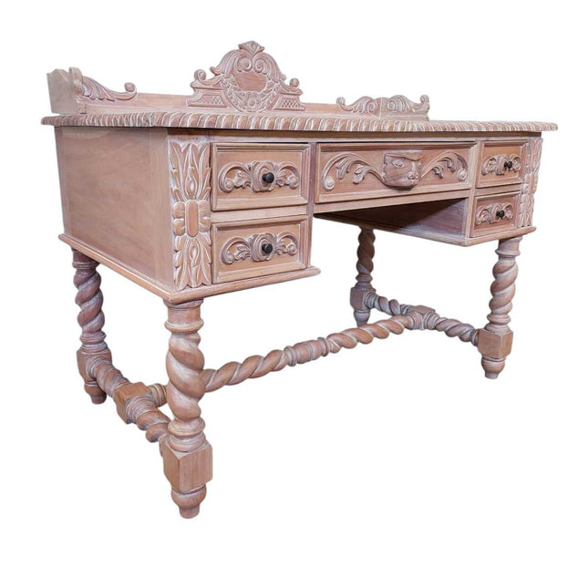 Bernard Mahogany Wood French Desk ☆ Natural White-Wash
