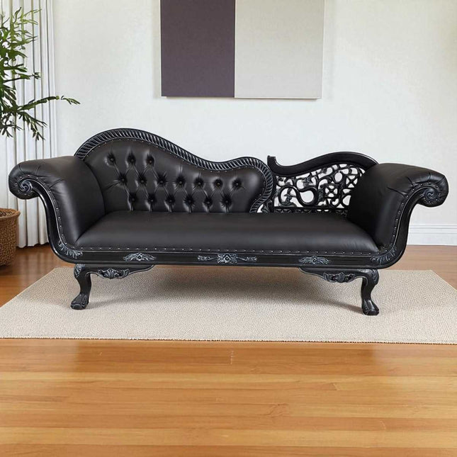 Raphael French Chaise ☆ Black & Black Faux Leather