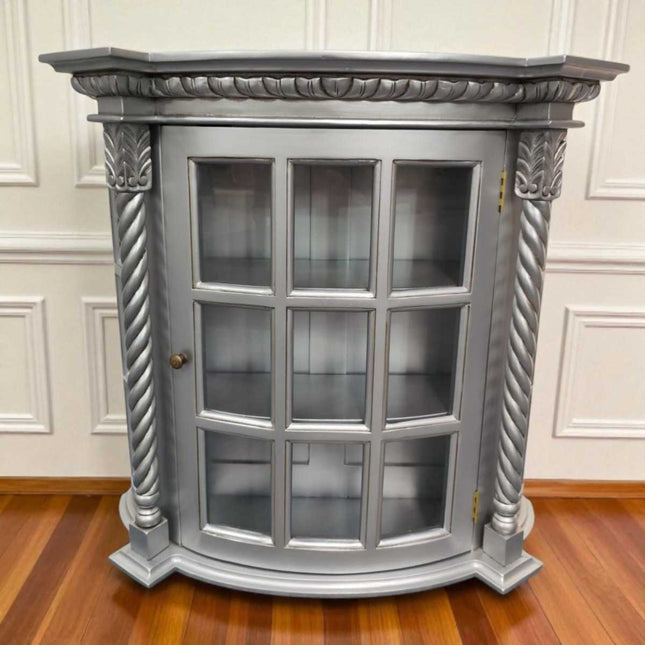 Frances Louis Mahogany Wood Wall Cabinet ☆ Silver