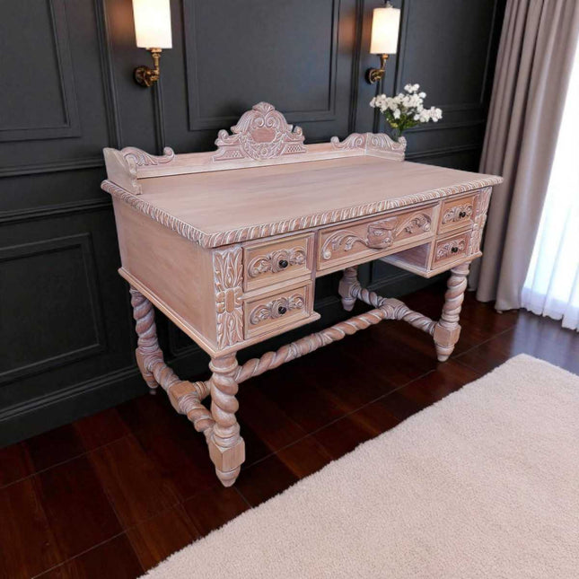 Bernard Mahogany Wood French Desk ☆ Natural White-Wash