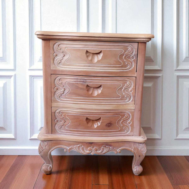 Dominique Mahogany Wood Nightstand ☆Natural - wash
