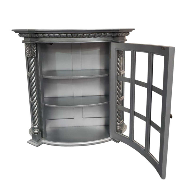 Frances Louis Mahogany Wood Wall Cabinet ☆ Silver
