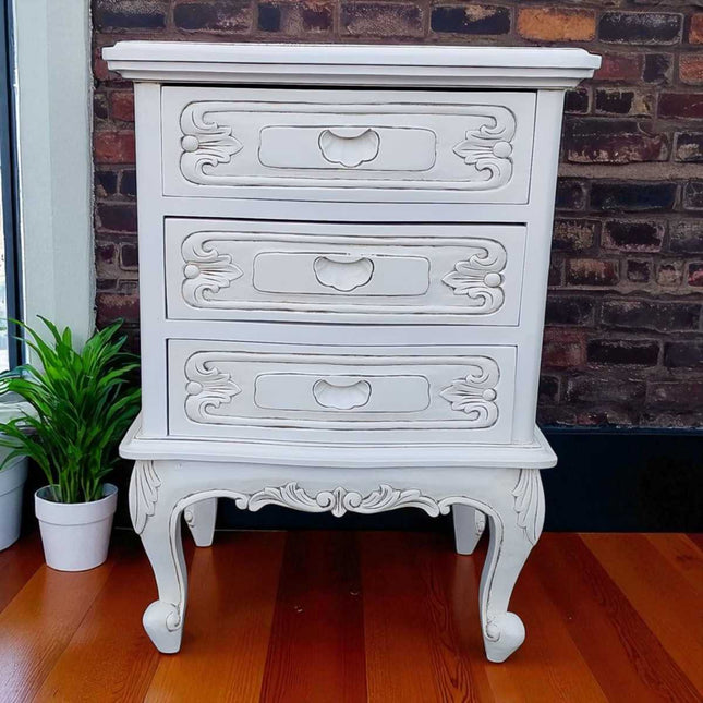Dominique Mahogany wood Nightstand ☆White Antique