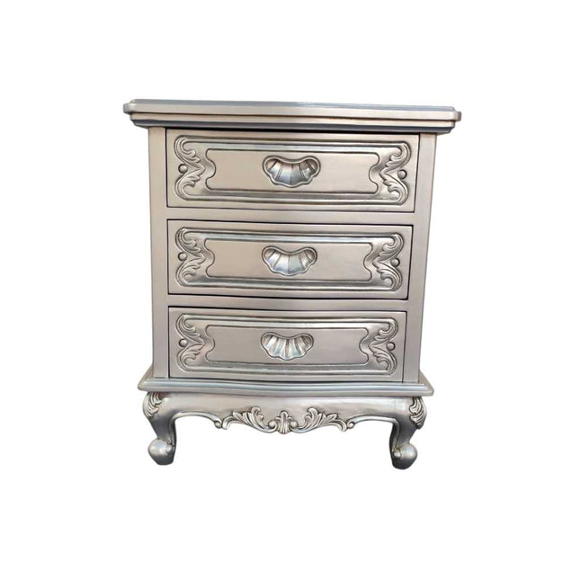 DOMINIQUE MAHOGANY WOOD NIGHTSTAND ☆ SILVER