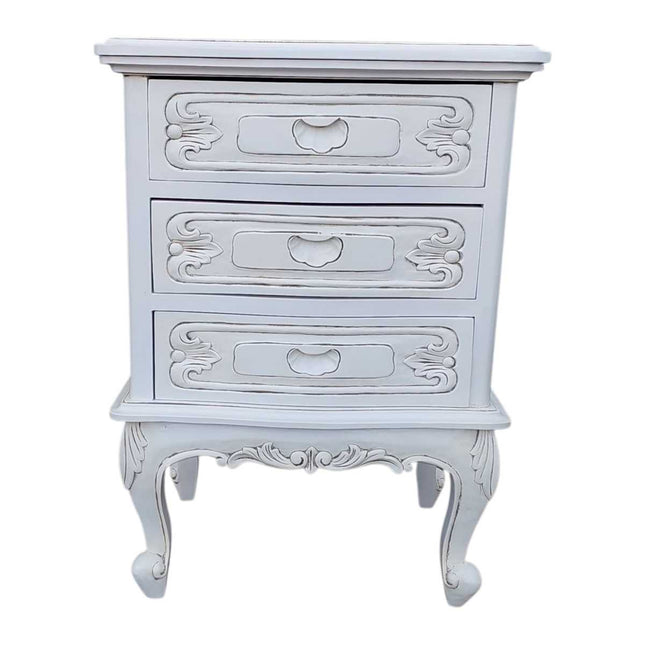 Dominique Mahogany wood Nightstand ☆White Antique
