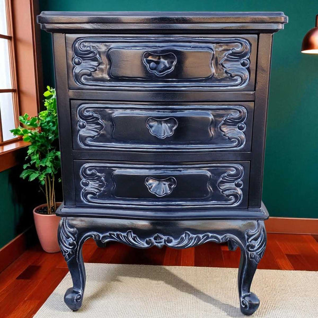 DOMINIQUE MAHOGANY WOOD NIGHTSTAND ☆ BLACK