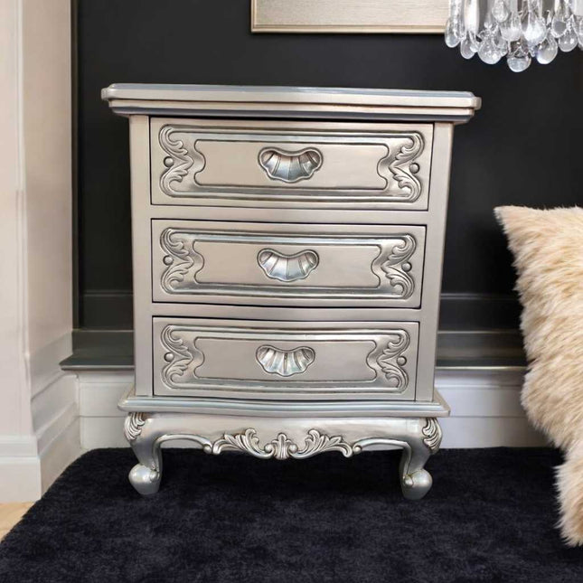 DOMINIQUE MAHOGANY WOOD NIGHTSTAND ☆ SILVER