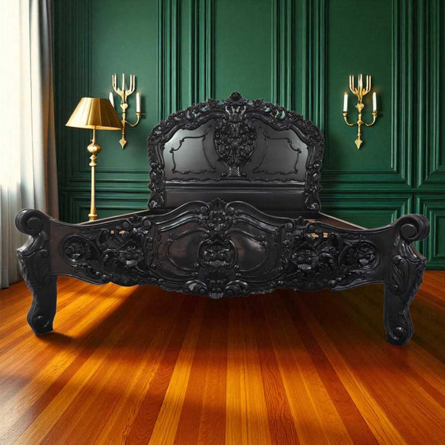 VERNON MAHOGANY CARVED ROCOCO BED ☆ BLACK