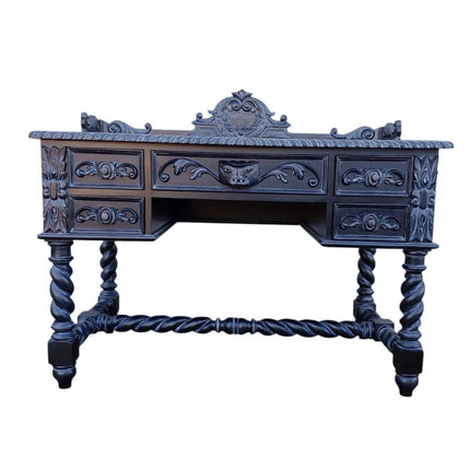 BERNARD MAHOGANY WOOD CARVED DESK ☆ Black
