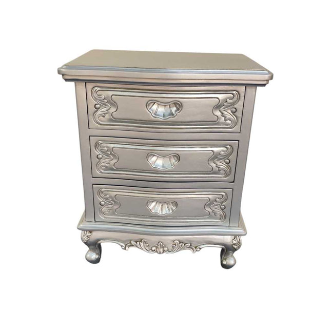DOMINIQUE MAHOGANY WOOD NIGHTSTAND ☆ SILVER
