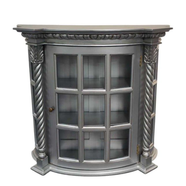 Frances Louis Mahogany Wood Wall Cabinet ☆ Silver
