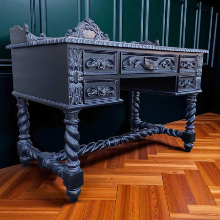 BERNARD MAHOGANY WOOD CARVED DESK ☆ Black