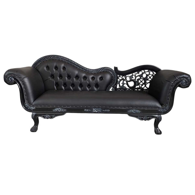 Raphael French Chaise ☆ Black & Black Faux Leather
