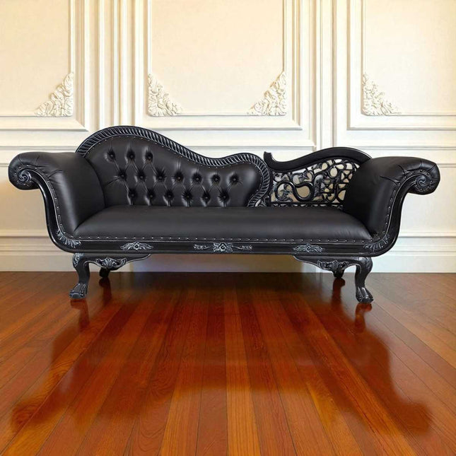 Raphael French Chaise ☆ Black & Black Faux Leather