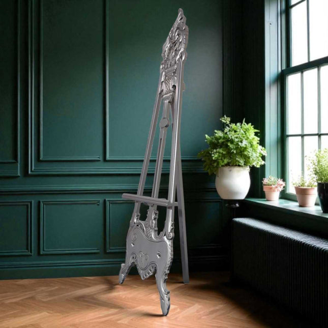 Larsa Wood Carved French Easel ☆ Silver