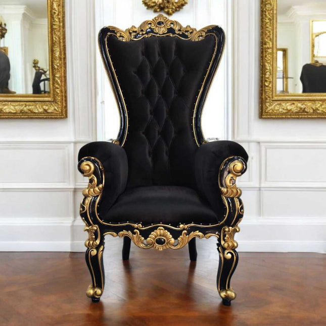 Hollywood Regency Throne Chair ☆ Black & Gold